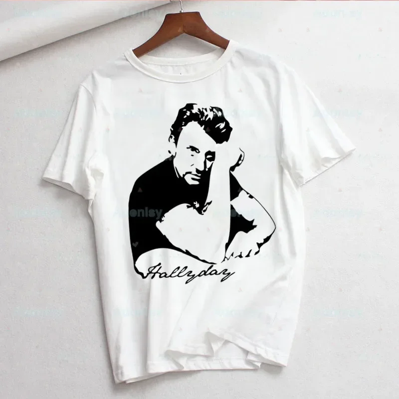 Johnny Hallyday Singer Rock Women T Shirt Casual Tees Top Hipster Female Tshirts Harajuku Short Sleeves Shirts Woman Clothes