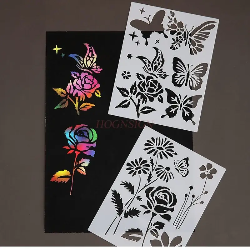 5pcs/set Creative Butterfly Painting Template Flower Leaf Hollow Lace Ruler Hand drawn Painting Template