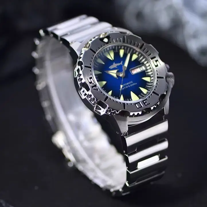 Heimdallr Men Automatic Watch 45.3mm Mechanical Wristwatch Diver 20ATM Waterproof C3 Luminous NH36 Monster Dial Sapphire Mirror