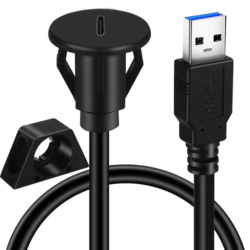 USB 3.0 Male to Type C 3.0 Female Car Flush Mount Cable USB C 3.0 Panel Mount Extension Cable for Car Truck Boat Motorcycle