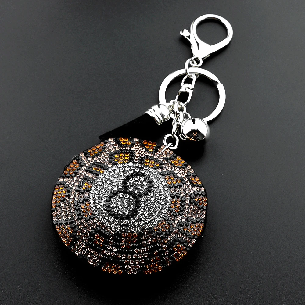 Black 8 Ball Billiard Keyring For Women Men Full Crystal Leopard Print Sexy Accessory Female Bag Hanging Keyholder Jewelry Gifts