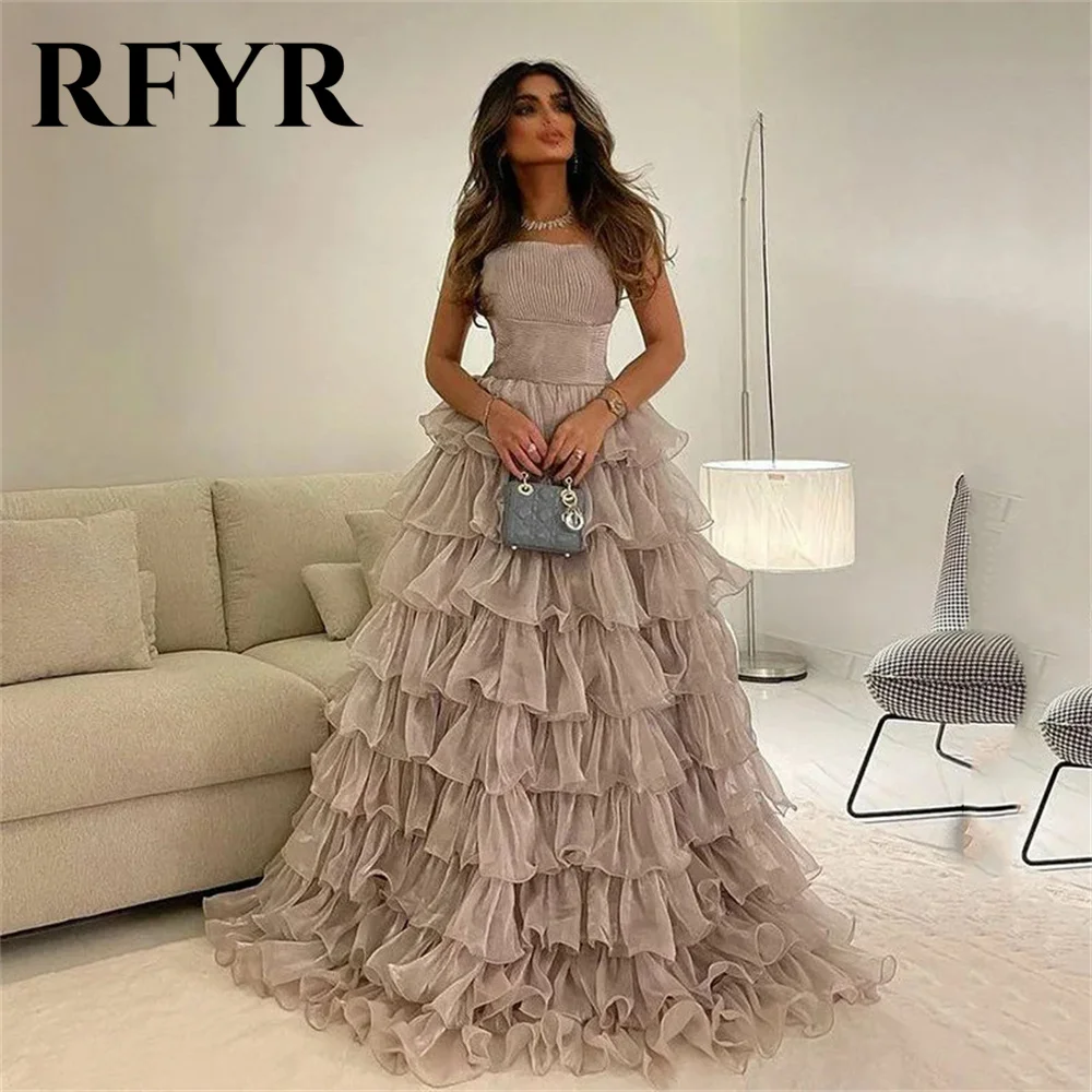 RFYR Classic Long Organza Evening Dresses A-Line Strapless Party Dress Zipper Robe De Mariée Party Gown For Women Customized