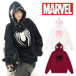 Marvel Spider Man Printed Hoodies Harajuku Street Hooded Sweatshirts Women Streetwear Hip Hop Leisure Zip Up Loose Jacket Coat