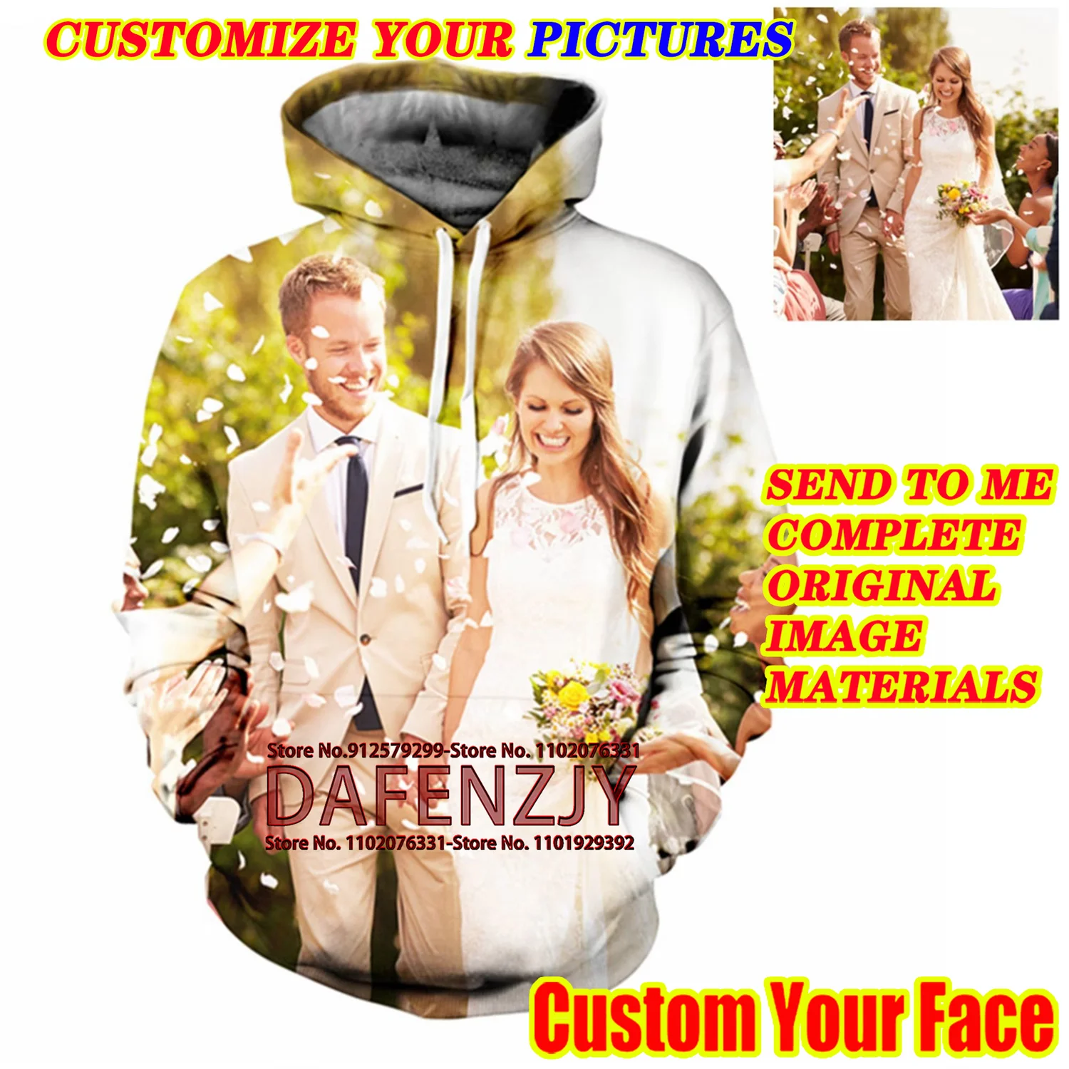 Gepersonaliseerde 3D-geprinte op maat uw foto heren hoodie en sweatshirt unisex streetwear paar hoodie hiphop trui shirts