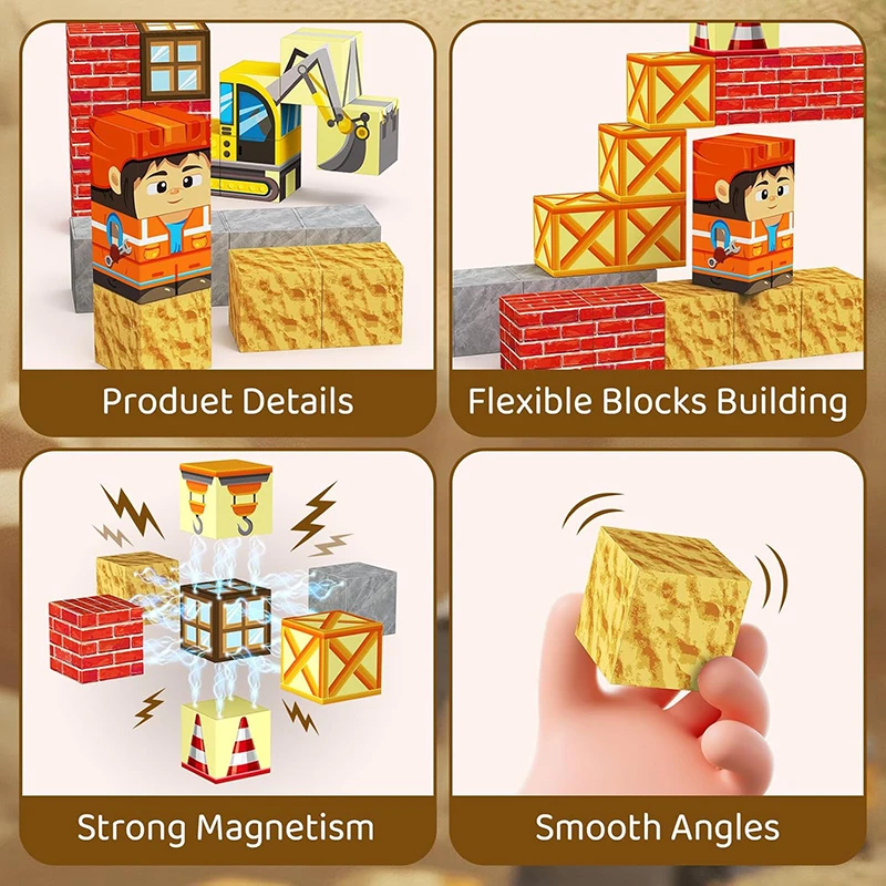 Magnetic Building Blocks for Kids, STEM Engineering Travel Toys with Portable Iron Box, Educational Construction Set for Toddler