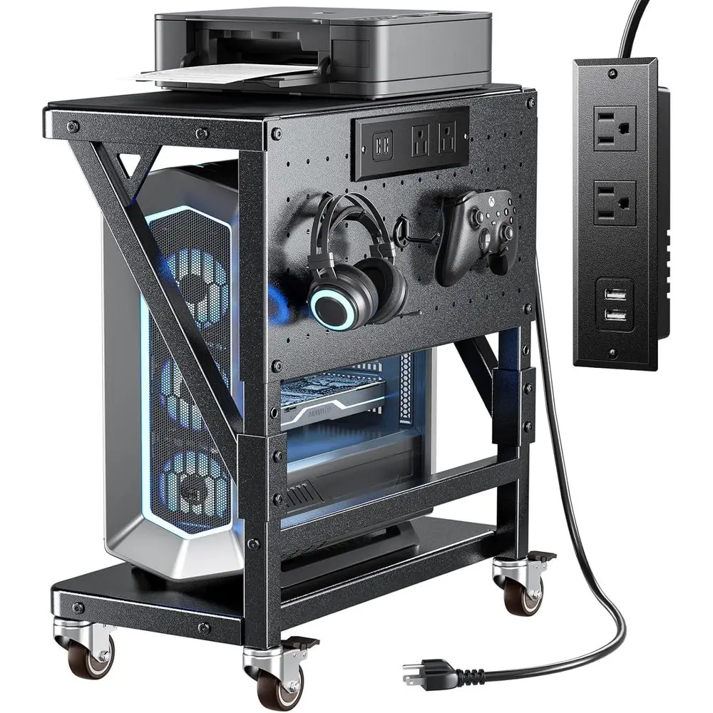 

Adjustable Height Rolling Computer Stand with Charge Station and USB Port for Home Office Use