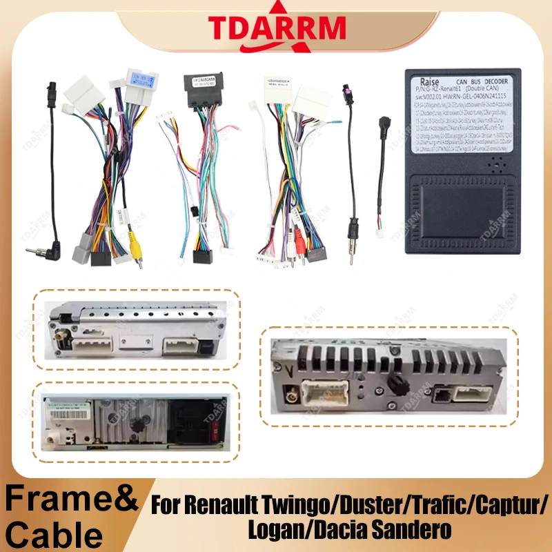 Adaptador de Fiação Canbus para Renault Twingo/Duster/Trafic/Captur/Logan/Dacia Sandero, Cabo de Rádio Android para Carro.