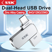 SSK USB Memory Stick Pen Drive Dual USB Flash Drive 64GB 128GB 256GB Hard Disk Thumb Drive with Type-C and USB A for Computers
