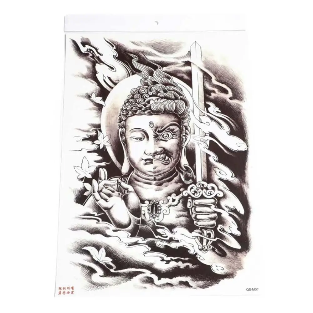 Water Transfer Printing Full Back Tattoo Sticker Angel Wings Cross Guan Gong Full Back Tattoo Patch Buddha Pattern Sweatproof