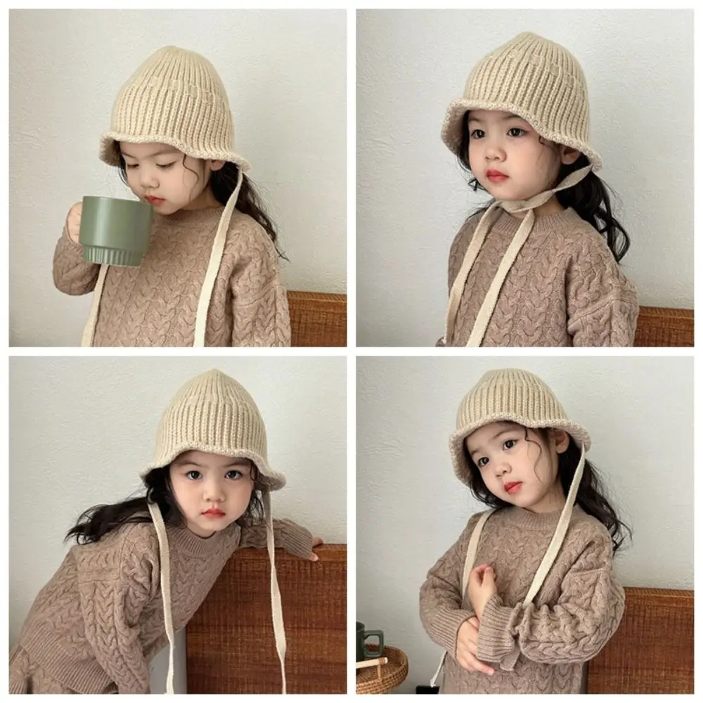 Cute Korean Style Baby Knitted Hat Autumn Winter Warm Baby Bucket Hat Windproof Outdoor Children Basin Hats Boys Girls