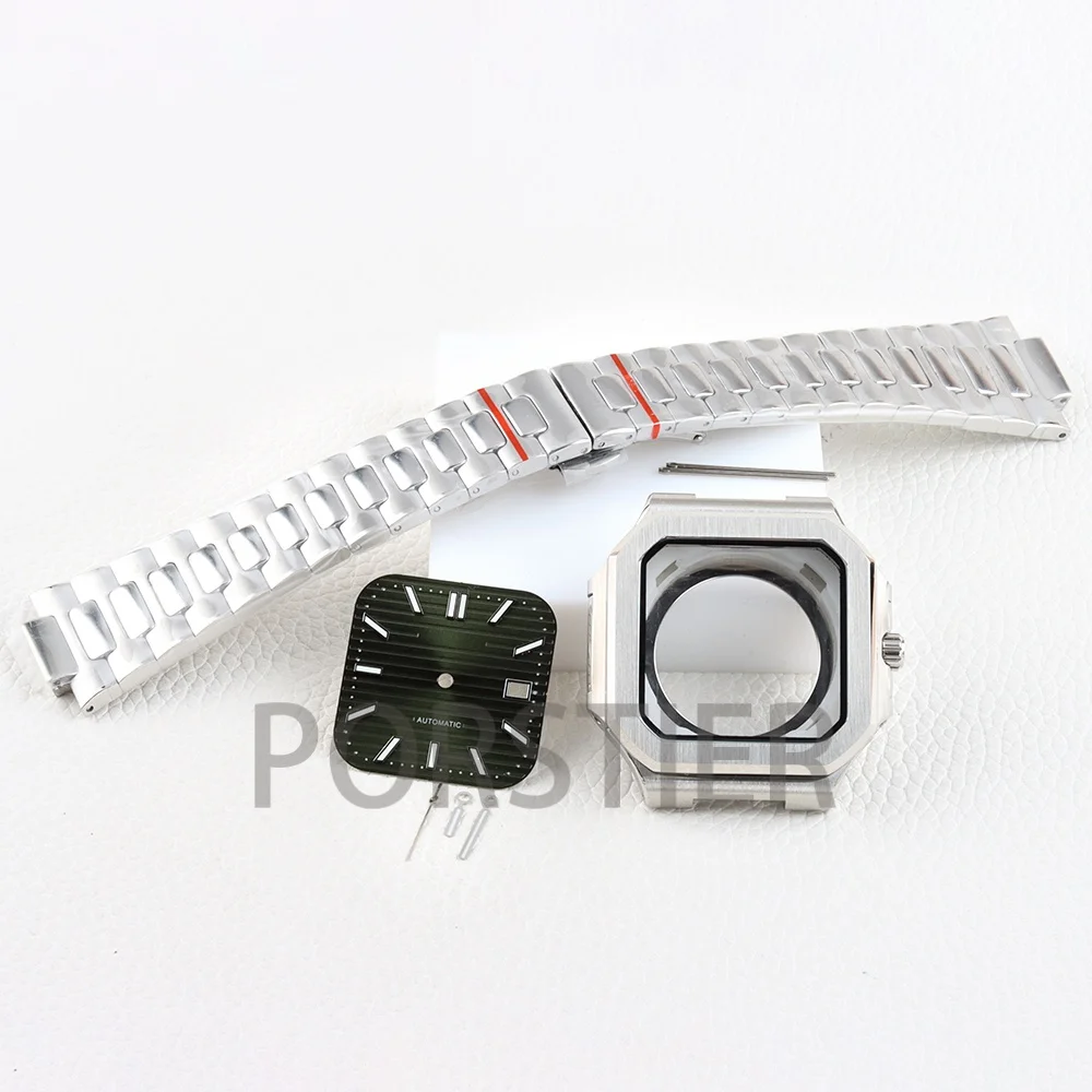 For Cubitus PP Square 38mm NH35 Watch Case Sapphire Glass Stainless Steel Strap Fit NH35 NH36 Movement 29.5mm Dial Mod Parts