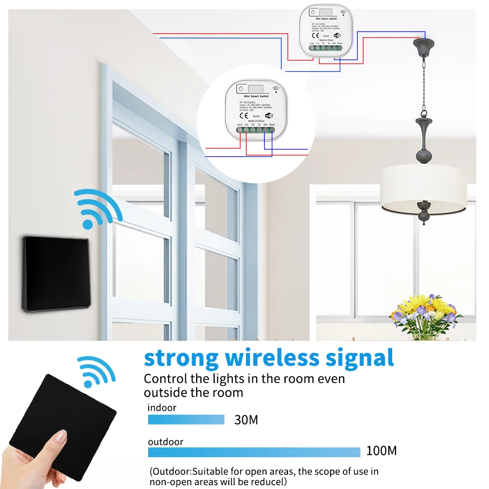 SIXWGH Wireless Intelligent Switch Set 433MHz Self Powered Remote Control Living Room Outdoor Light Switch Wall Installation