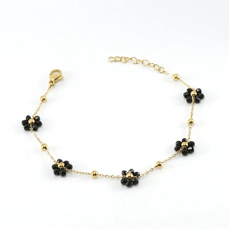 Lovely Handwoven Crystal Flower Stainless Steel Bracelet For Female Minority Design Sense Titanium Steel Bangle For Women
