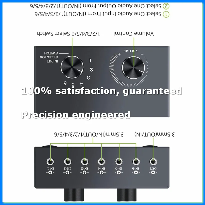 

6 Ports 3.5mm Audio Switch Bidirectional 3.5mm Audio Switcher Support 1 in 6 Out or 6 in 1 Out,for PC Phone Headphone-A22U