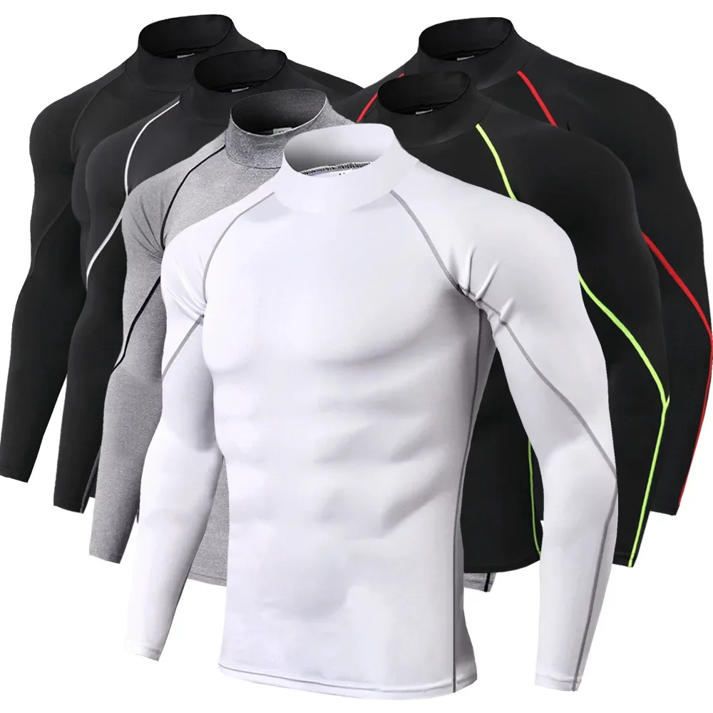 Camisa de compressão ajuste seco treino fitness apertado manga longa camisas esportivas dos homens correndo camiseta treinamento jogging topo ginásio roupas esportivas