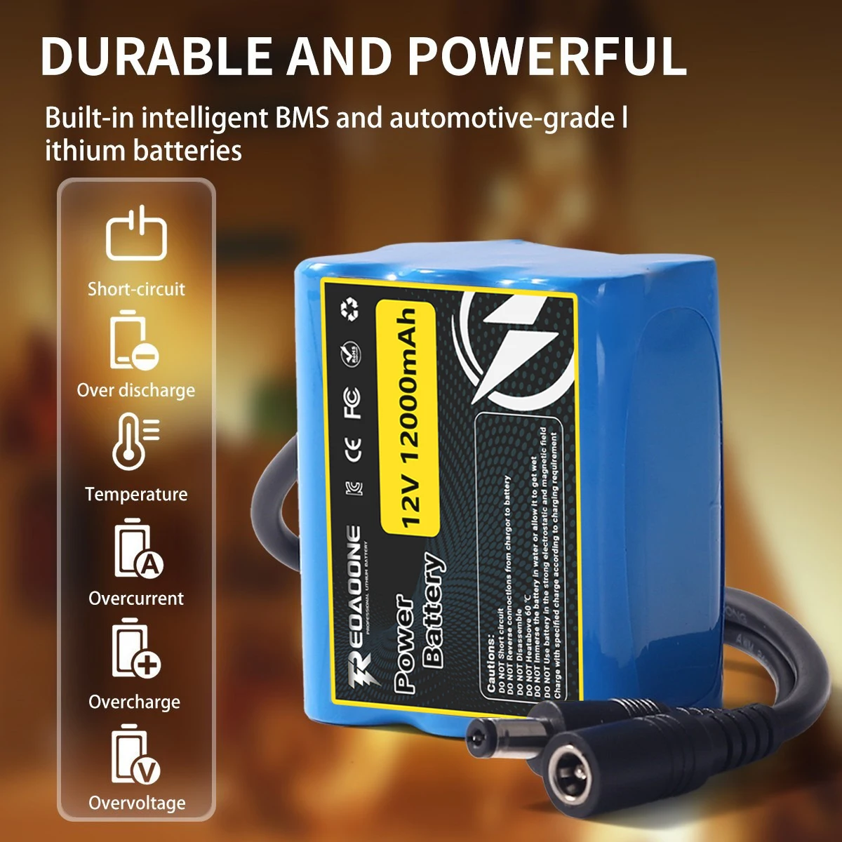 12V 12000mAh Lithium Ion Battery 3S1P Pack with BMS Protection for LED Light Strips Toy Cars Security Camera Power Supply