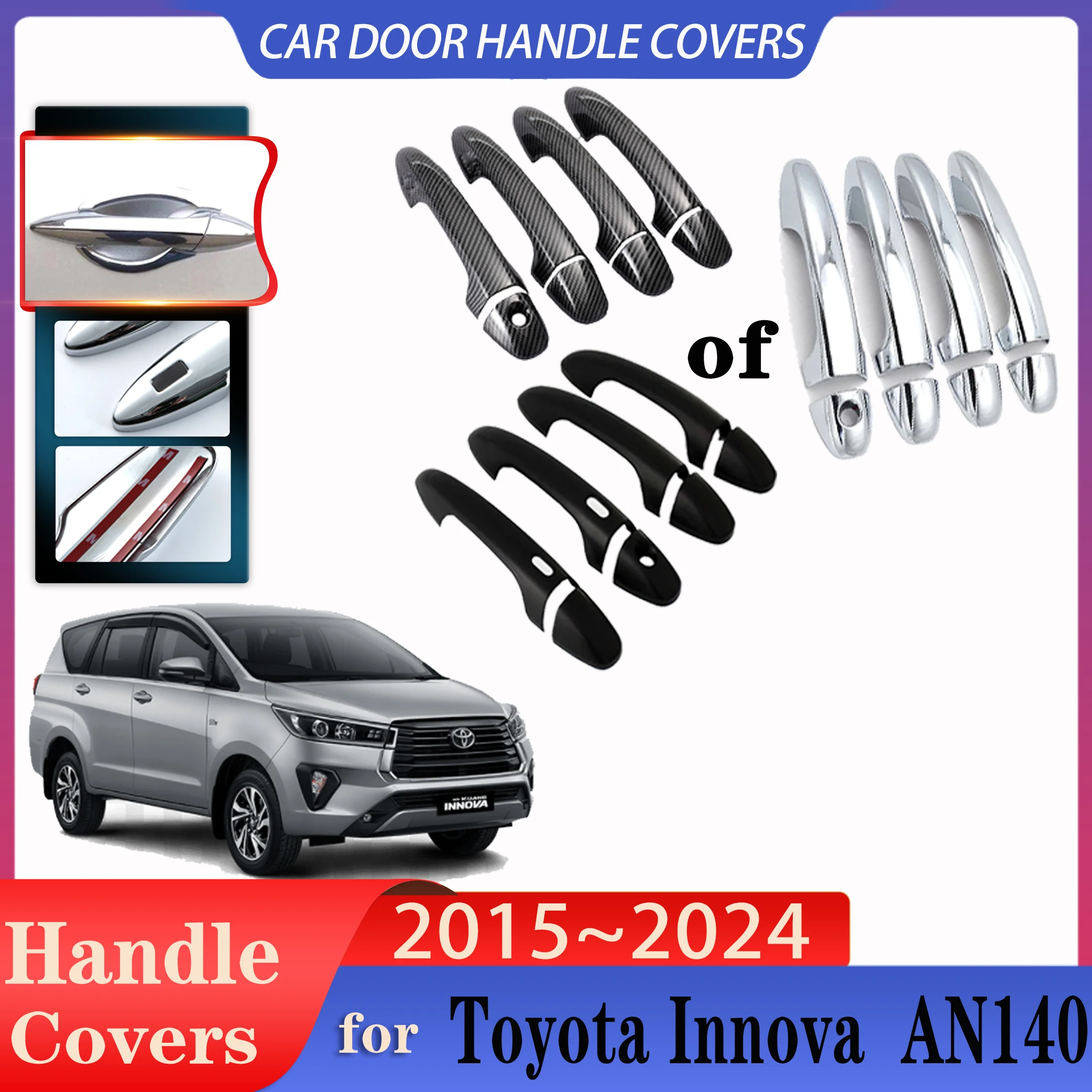 

For Toyota Kijang Innova AN140 MK2 2015~2024 Car Door Handles Luxurious Covers Exterior Scratch Protective Decor Car Accessories