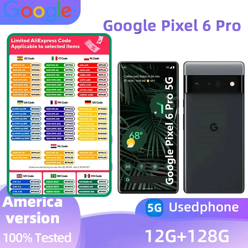 Google Pixel 6 Pro 6Pro 5G Octa Core  6.7inch Screen 12GB RAM 128GB/256GB ROM 50 MP Camera Google Tensor Unlocked Cell phone