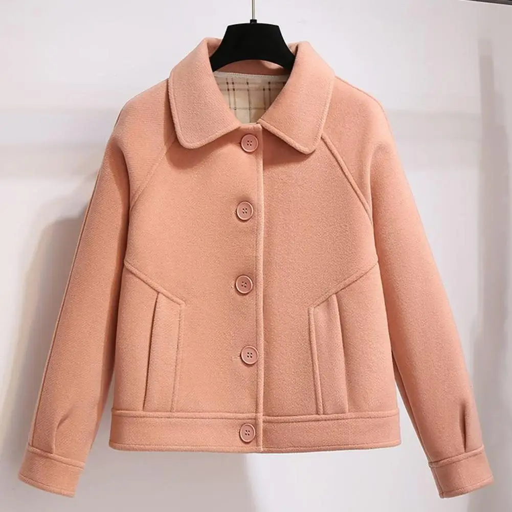 Lady Fall Winter Woolen Coat With Side Pockets Hooded Loose Plaid Mid Length Thick Keep Warm Overcoat Commuting Dating Travel