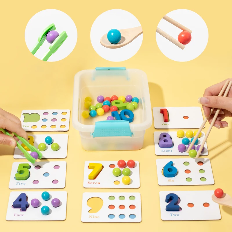 1 Set Montessori Kids Arithmetic Toys Early Educational Number Cognitive Intelligence Puzzle Clip Bead Toy Number Matching Game