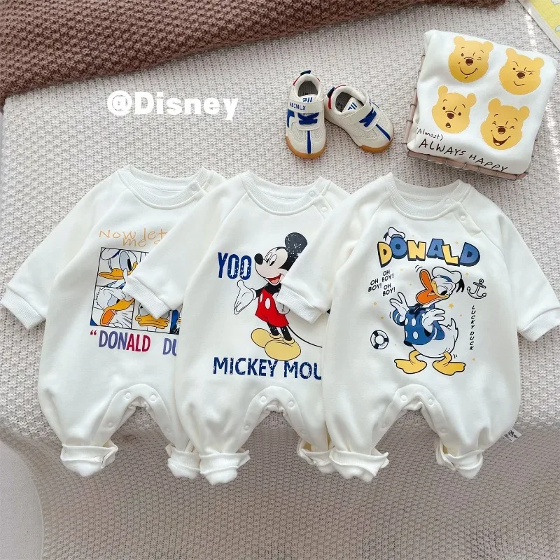 New Autumn Winter Cartoon Donald Duck Baby Romper Cute Outdoor Clothes Warm Fleece Jumpsuit Infant Clothes K1337-1