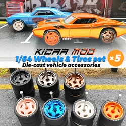 1/64 Wheels Detachable Rubber Tires Circular Spokes 12.7mm for Model Cars Refiting Parts for Hotwheels (5 sets for 5 Cars)