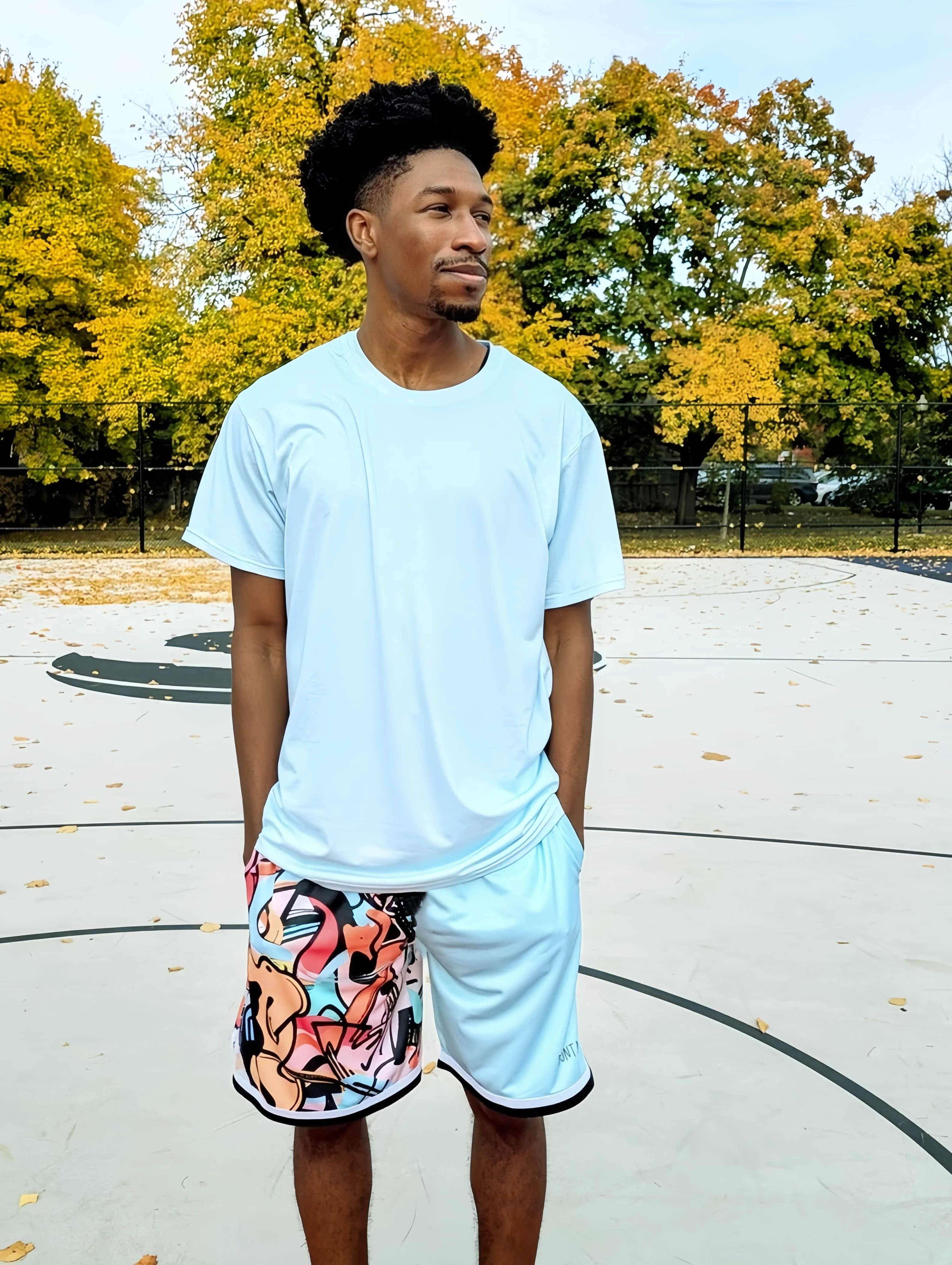 2026 New Summer Autumn Men's Hip-hop Asymmetrical Contrasting Graffiti Art Print Mesh Quick Drying Casual Sports Pocket Shorts