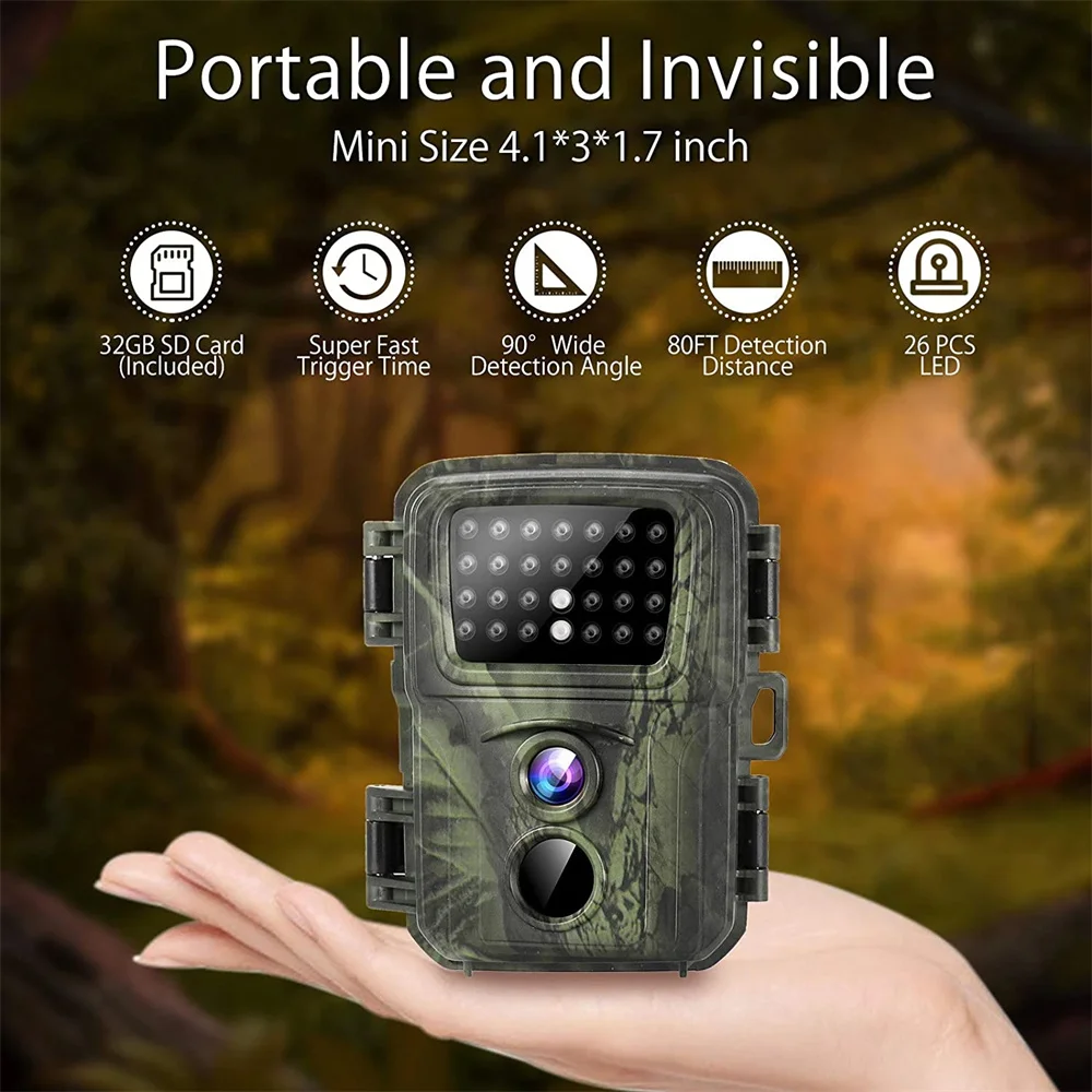 Mini Hunting Trail Camera 20MP 1080P Waterproof IP65 PIR Infrared Night Vision Wildlife Cam Surveillance Tracking Monitor Camera