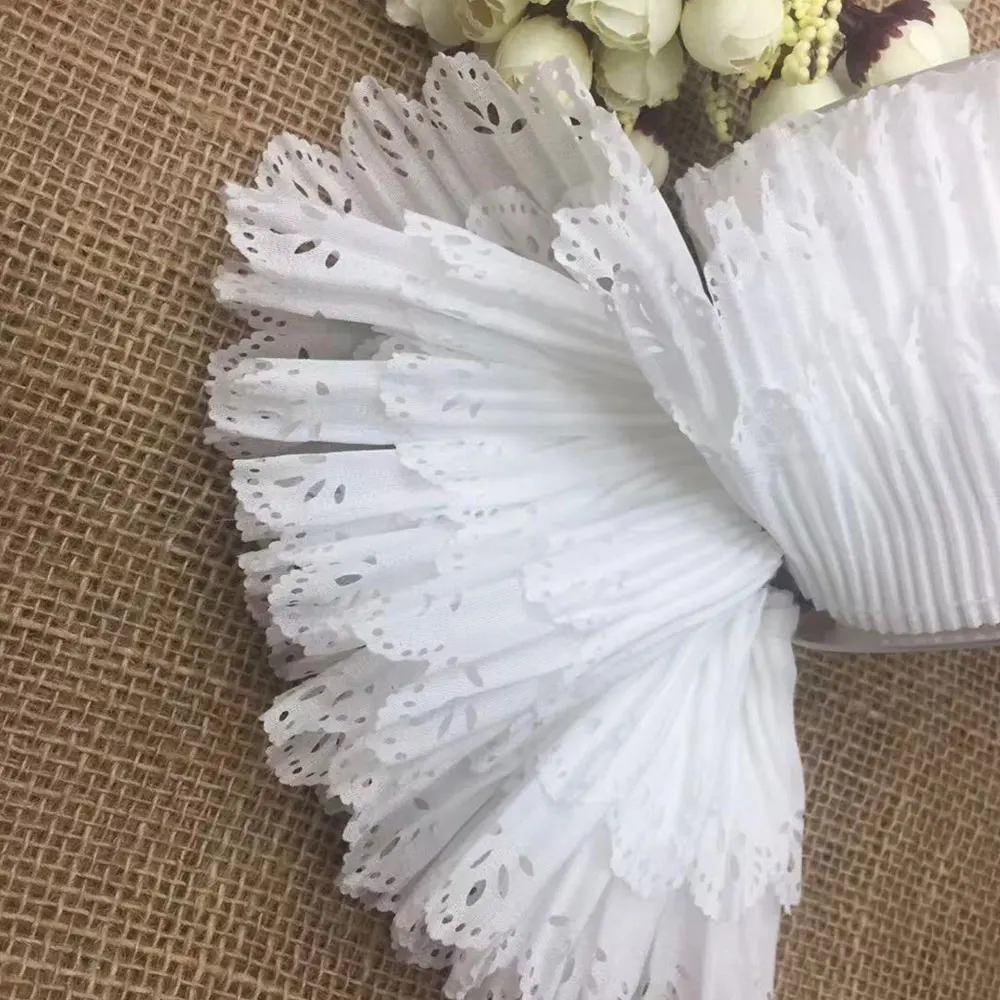 9 cm breit, doppellagig, weiß, plissiert, Chiffon-Spitzenstoff, elastisch, Rüschenbesatz, Hochzeitskleid, Lolita-Röcke, Kragen, DIY-Nähdekoration