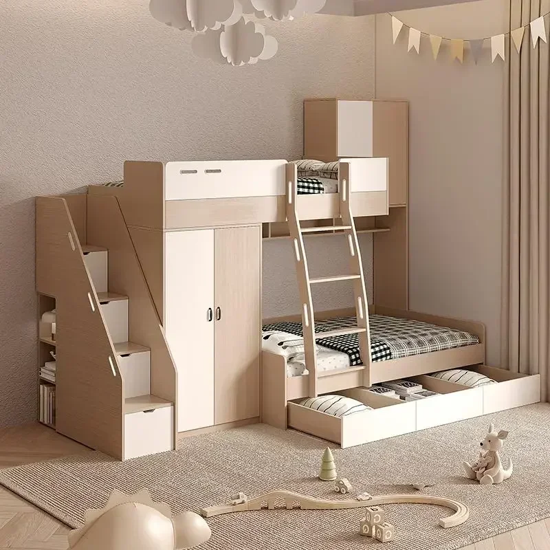 Dislocation type upper and lower beds Customized bunk beds with wardrobes Small apartment upper and lower bunk beds High and low