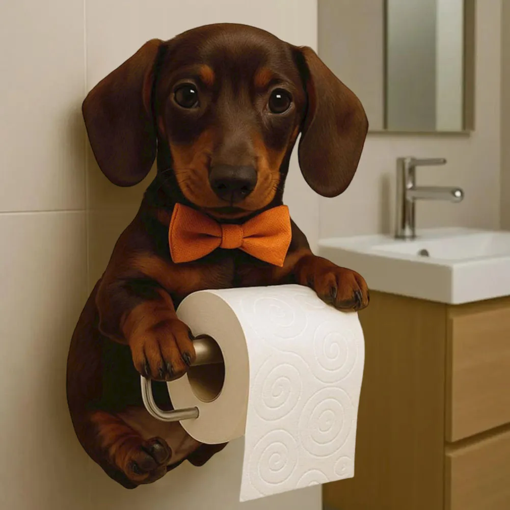 Porte-rouleau de papier toilette mural, porte-serviettes en papier imprimé en 3D, support décoratif en forme de chien pour cuisine et salle de bains