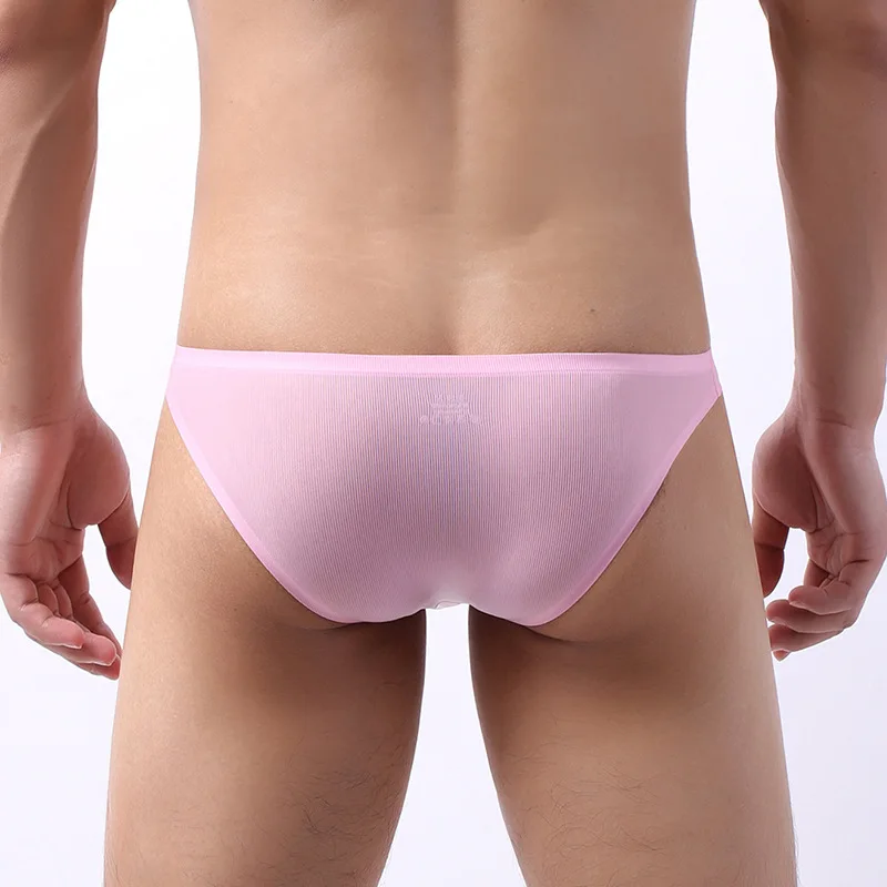 Sissy Ice Silk Briefs Seamless Men 3D U Convex Pouch Underwear Ultra-thin One Piece Bottom Panties Gays Sexy Low Waisted Hombre