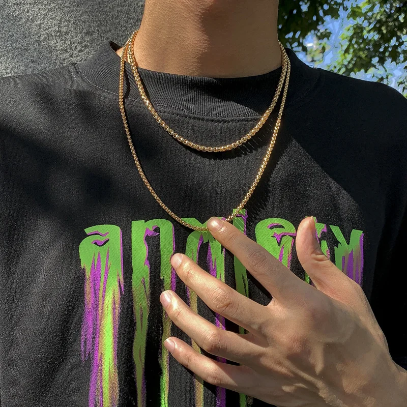Vintage Double Layer Chain Necklace for Men Basic Street Choker Clavicle Chain Layering Daily Wear