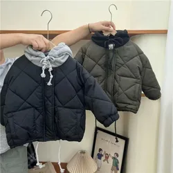 Children Cotton-padded Coat 2024 Autumn Winter New Fashionable Boys and Girls Solid Color Baby Short Pocket Warm Jacket