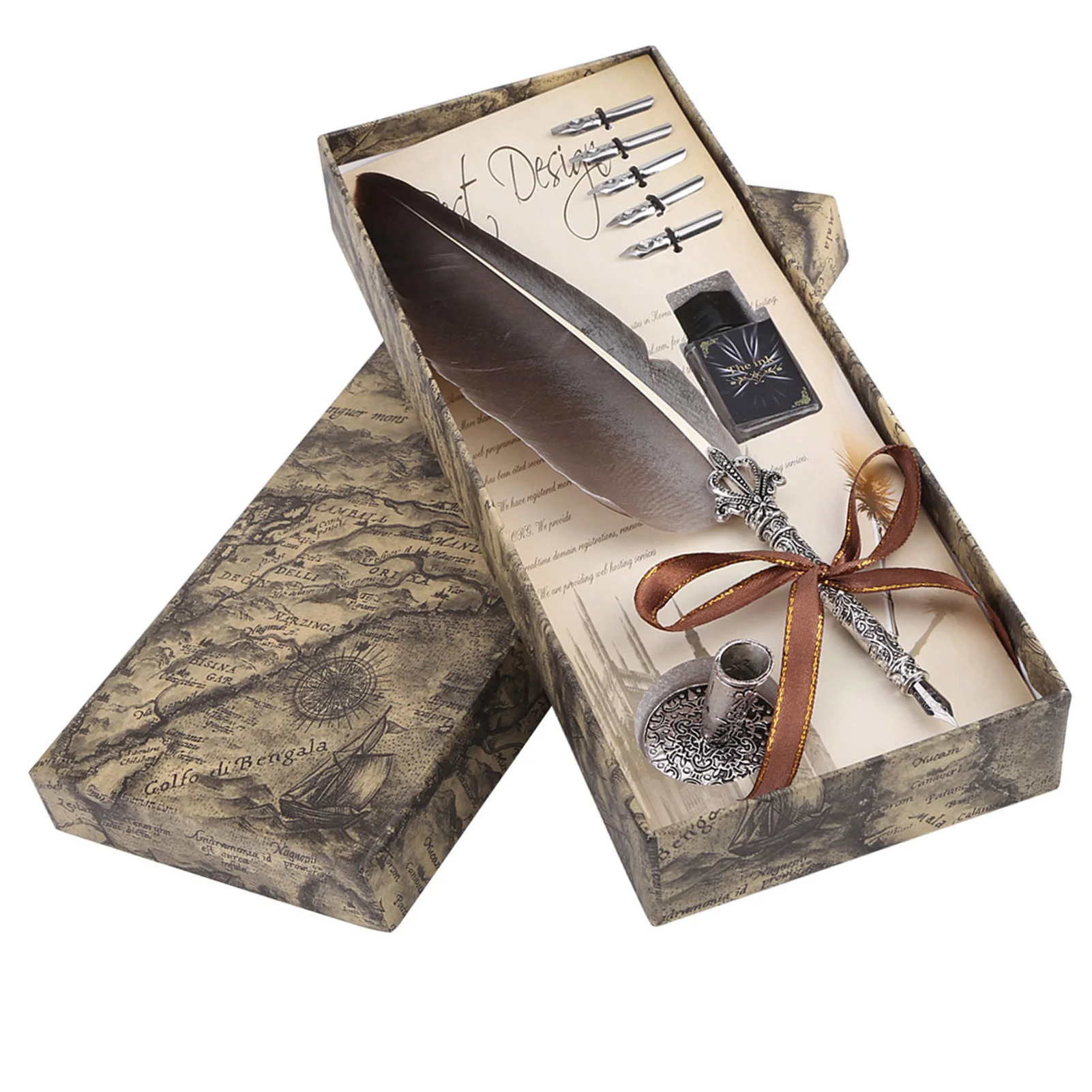 

English Calligraphy Dip Quill Pen Writing Ink Set Stationery Gift Box with 5 Nibs pen set quill pen set
