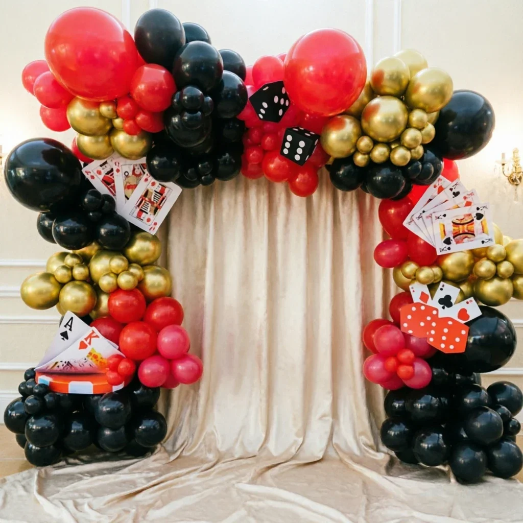 95pcs Casino Balloons, Casino Party Decorations, Red and Black Aluminum Foil Balloons, Poker Decorations, Lucky Dice Decoration