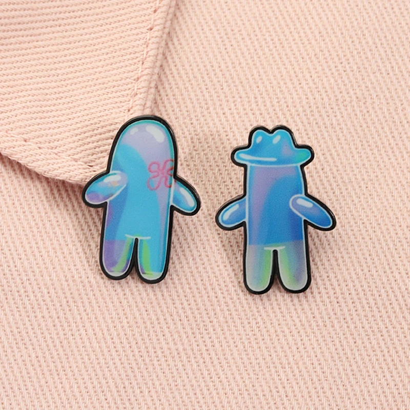Cartoon Bubble Man Enamel Pin Funny Anime Character Peripheral Animation Blue Figure Brooch Lapel Badge Jewelry Gift for Friends