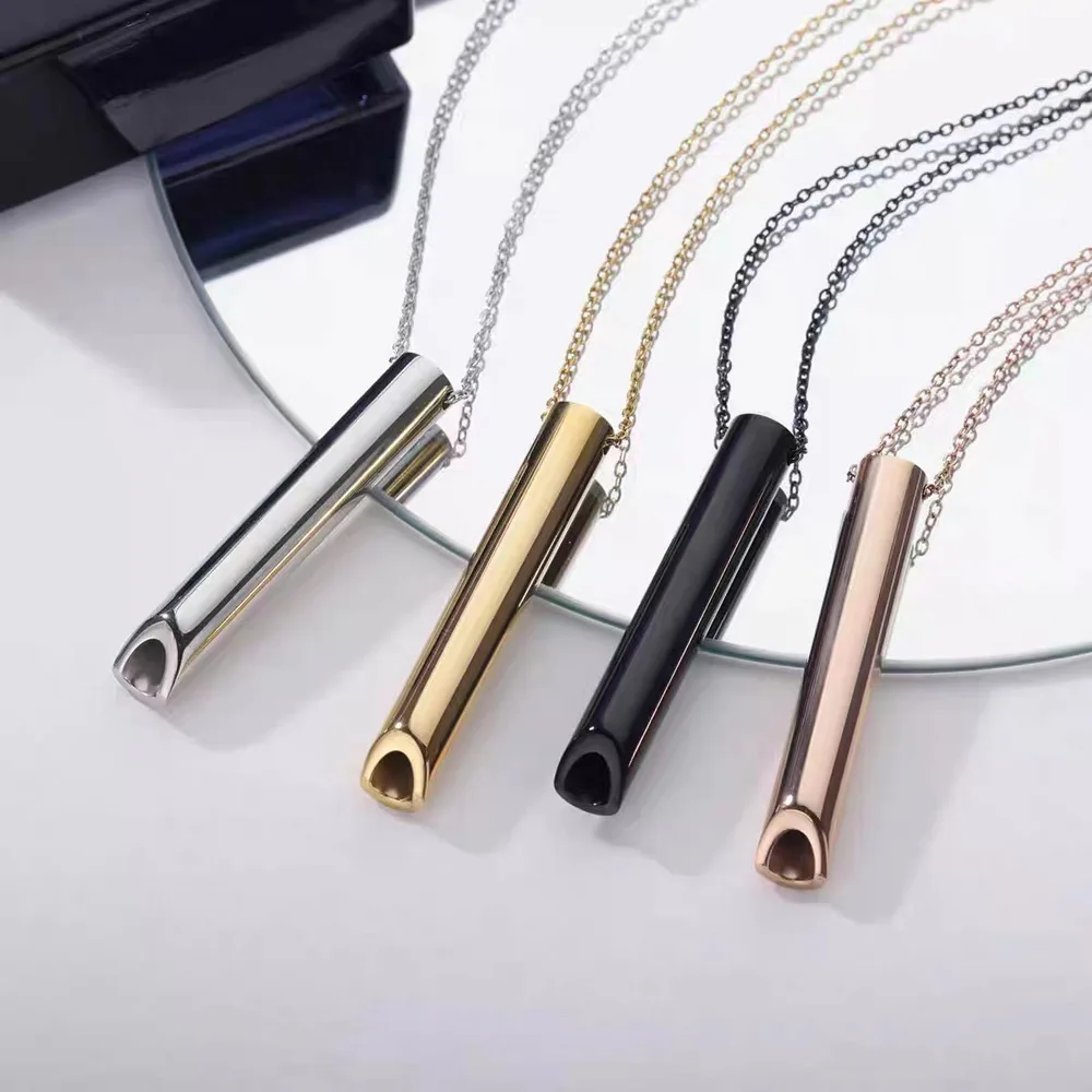 2024 New Stainless Steel Whistle Necklace Unisex Slow Breathing Decompression Tubular Pendant Jewelry Commuter Party Gift Giving
