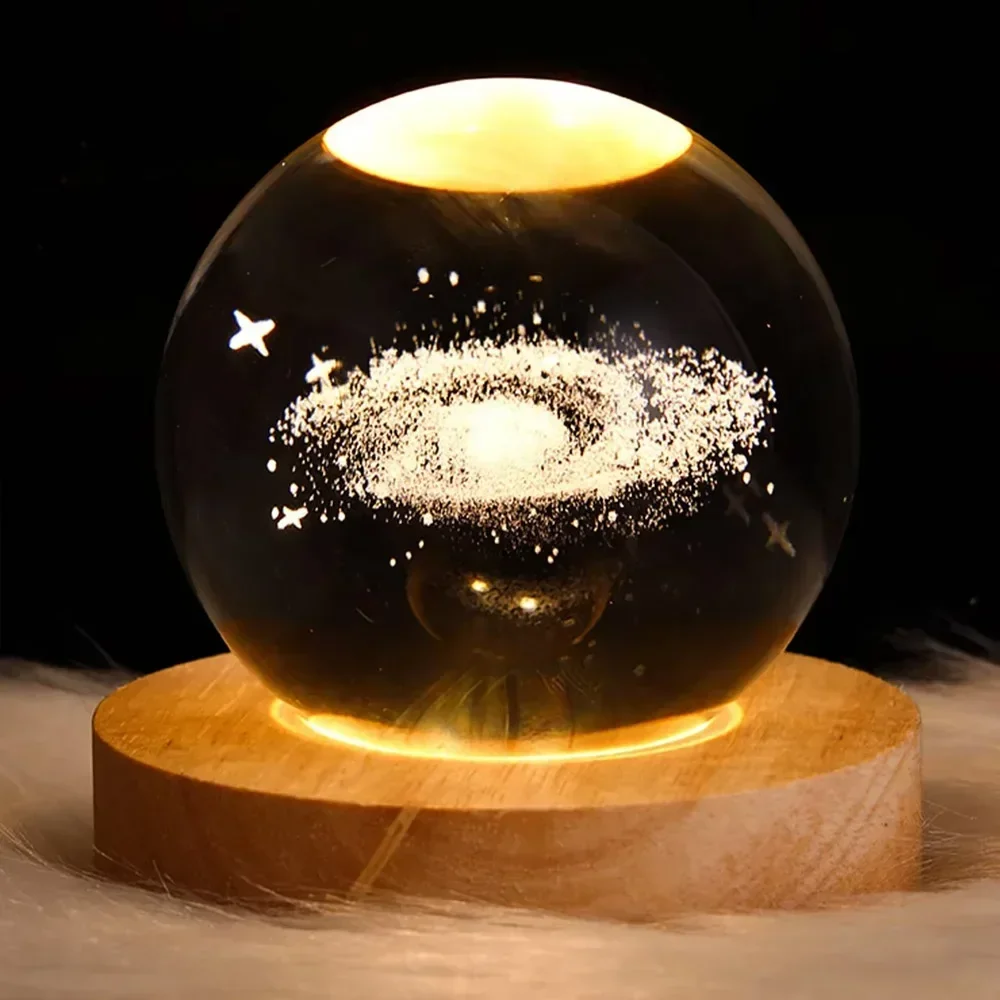 6/8cm 3D Crystal Lights Lamp Glowing Planetary Galaxy Night Crystal Ball Light Globe Bedside Light Home Decor Christmas Gift