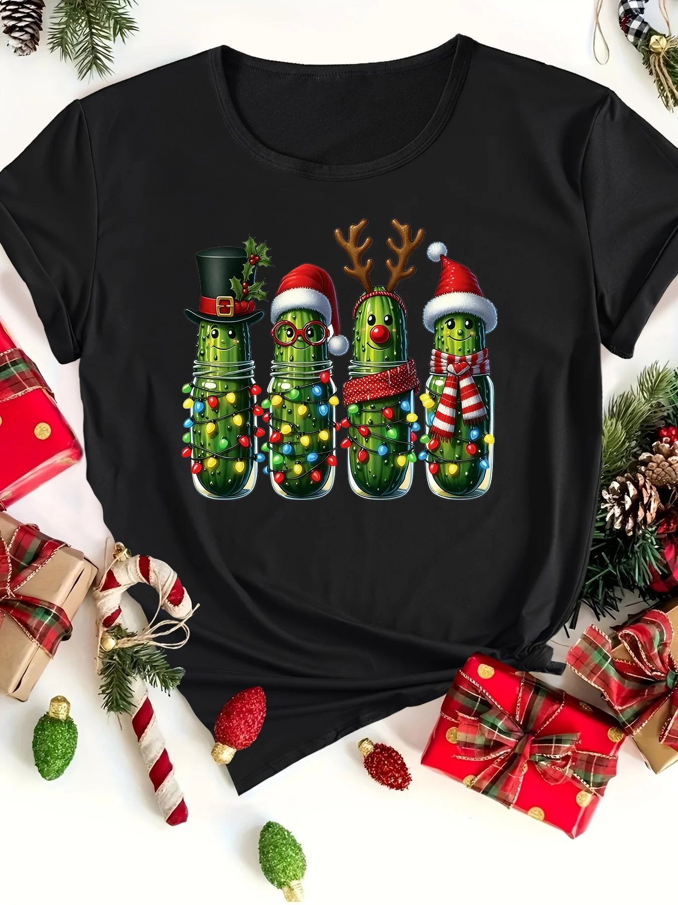 Funny AF Christmas Shirt Pickle Cucumber Design Women'S Short Sleeve Top Non-Traditional Holiday  Aesthetic Clothe