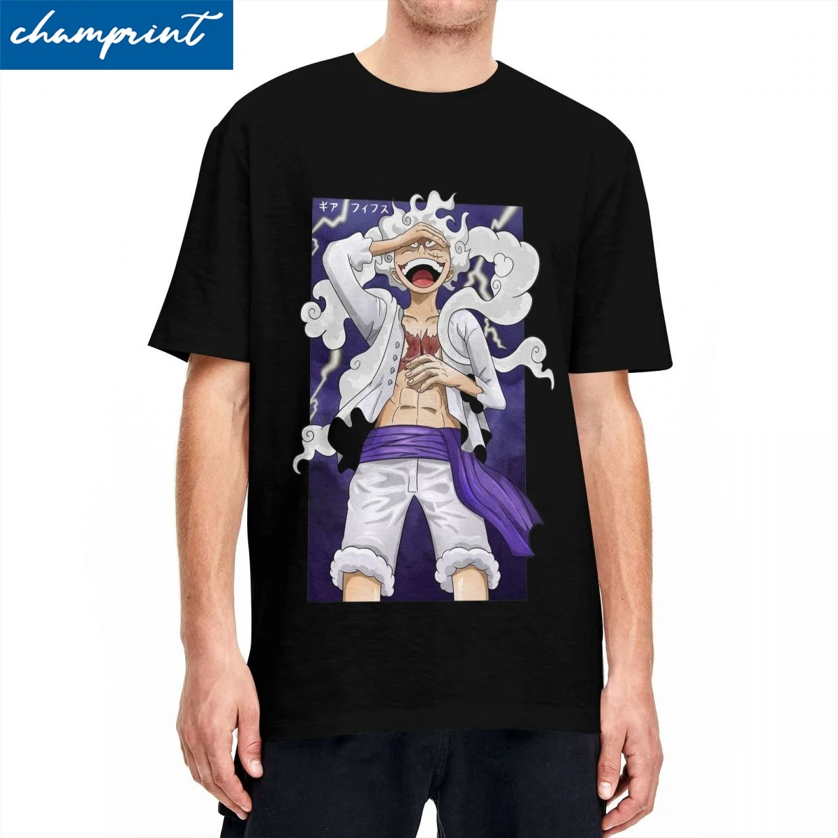 

Футболка с принтом Луффи из аниме One Piece, мужская, хлопковая, с коротким рукавом, с круглым вырезом, «Король пиратов»