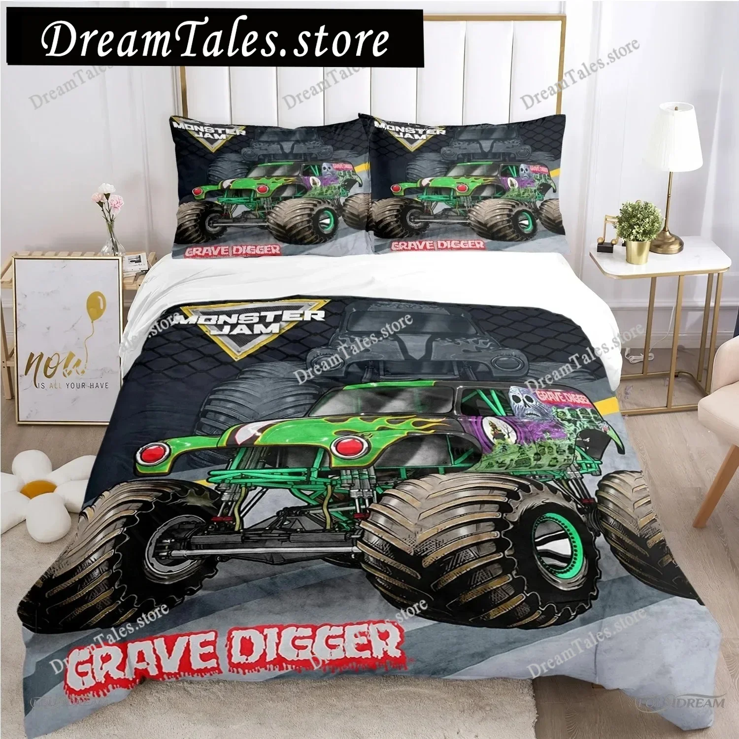 Monster Truck Duvet Cover Catroon Monster Jam Bedding Sets Soft Quilt Cover and Pillowcases for Teens Single Double Queen King
