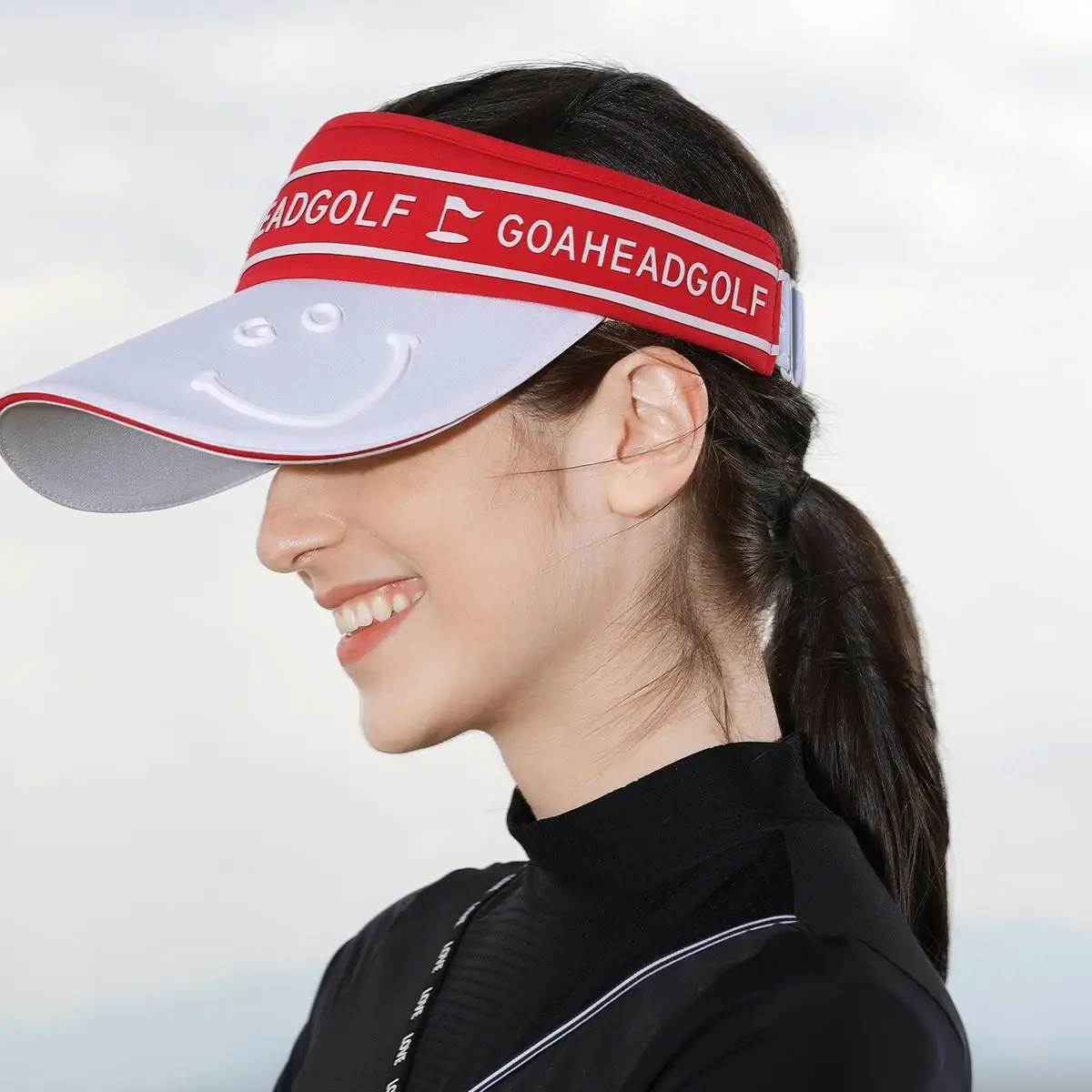 

Women Sun Shade Sunscreen Golf Hat Spell Color Smiley Hollow Top Duck Tongue Cap