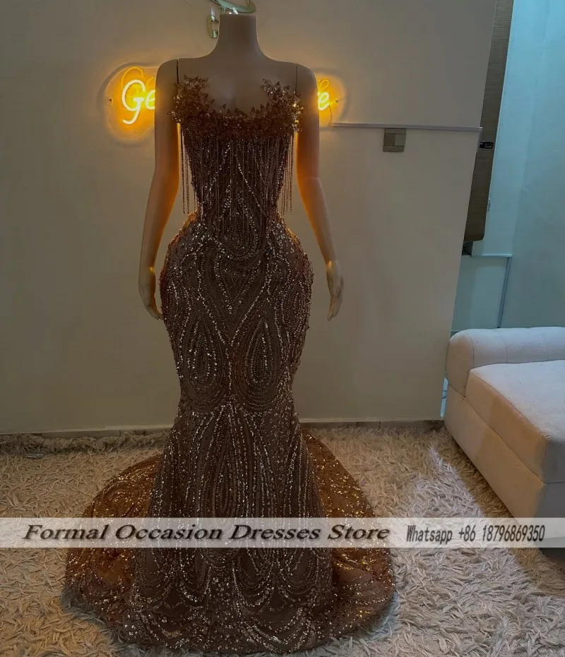 Stunning Red Prom Dress 2026 Luxury Crystal Tassel Black Girl Mermiad Party Outfits Emerald Green Matric Dance Dress Customized view 3