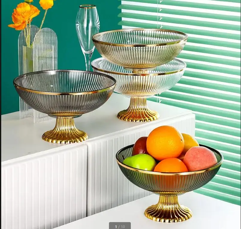 Acrylic Fruit Basket Bowl High Foot Plate Candy Snack Tray Refreshment Dessert Plates Salad Dish