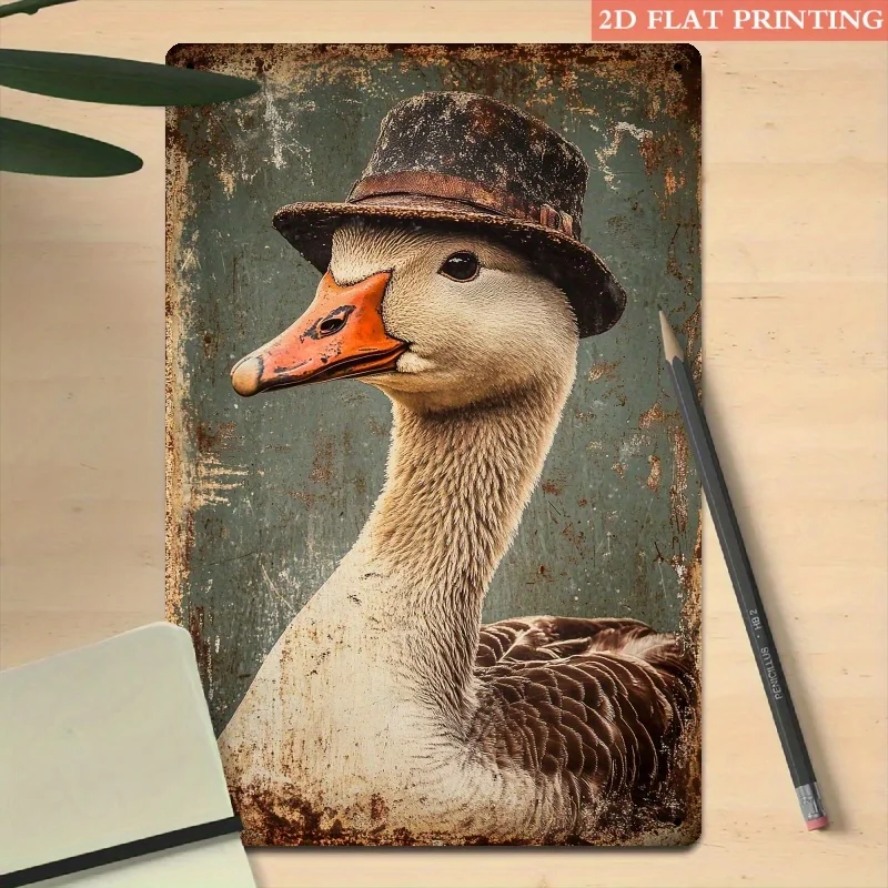 Vintage Goose Metal Wall Art – Rustic Farmhouse  Sign for Kitchen, Garden, Patio or Country Home Decor, 8x12 Inch Plaque