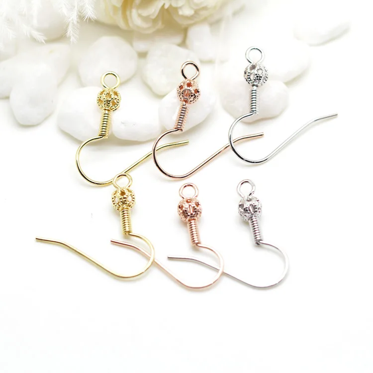 20PCS  diy earrings accessories thick 14k gold plated earring hooks findings flower ball spring silver earwire wholesale