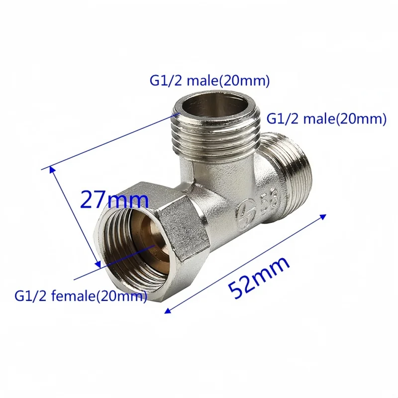 Toilet Diverter Valve Splitter Copper T Adapter G1/2