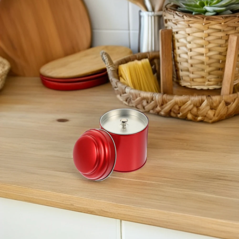 

2pcs Tea Storage Canister Airtight Double Layer Cap Round Kitchen Loose Leaf Tin Box Jars Metal