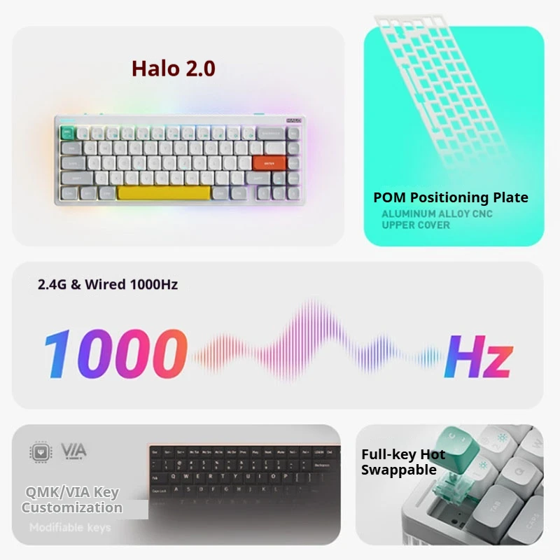 NuPhy Halo65 V2 Tri-Mode Wireless Mechanical Keyboard Hot Swappable Custom for Office Typing & Gaming for Mac Win iOS Android